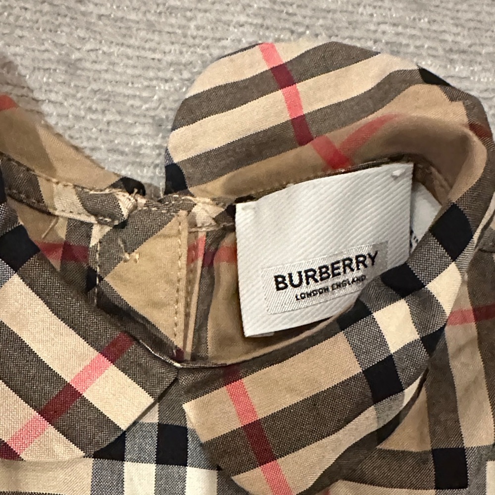 Burberry Girls Tan Black White Red Nova Check Dress - Picture 3 of 4